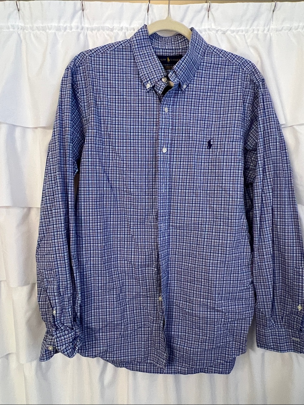Ralph Lauren Blue Plaid Button-Down Shirt Size L like new Dress Shirt